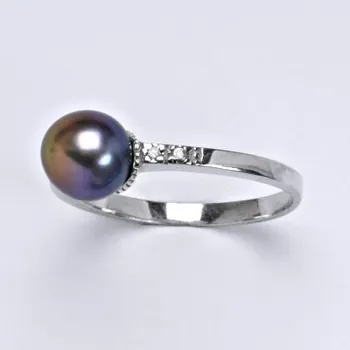 prsten Stříbrný prsten s přírodní perlou černou (do fialova 8) mm, T 1211