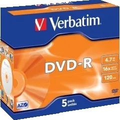 Optické médium Verbatim DVD-R 4,7GB 16x silver jewel box 5 pack