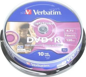 Optické médium Verbatim DVD-R 4,7GB 16x LightScribe spindl 10pck