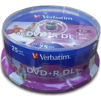 Optické médium Verbatim DVD+R DL 8,5GB 8x printable 25 cake