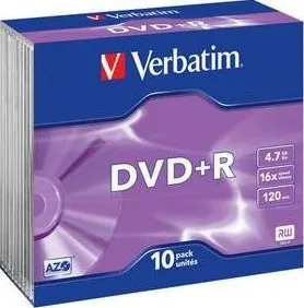 Optické médium Verbatim DVD+R 16x 10ks slim