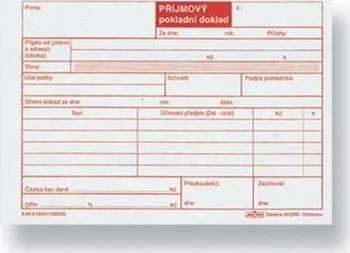 Tiskopis Příjmový pokladní doklad pro plátce DPH, nečíslovaný, A6, blok 100 L, NCR, typ A