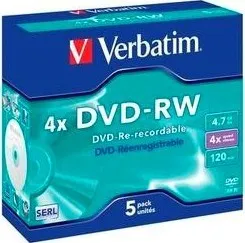 Optické médium Verbatim DVD+RW 5-Pack 4,7GB 4x Jewel