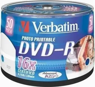 Optické médium Verbatim DVD-R DataLife Plus 4,7 GB Wide Printable cake box 43533 16x 50 pack