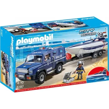 Playmobil 5187 Policejní auto s rychostním člunem Stavebnice Playmobil Playmobil 5187 Policejní auto s rychostním člunem