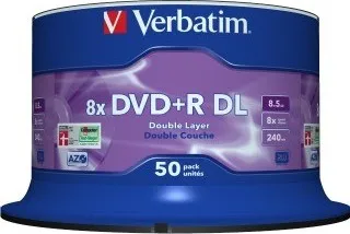 Optické médium Verbatim DVD+R DL spindle 50 8.5GB 8x