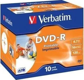 Optické médium Verbatim DVD-R 10 pack Printable 16x 4.7GB jewel