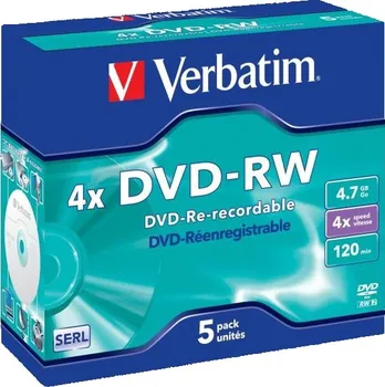 Verbatim DVD-RW DataLife Plus 4,7 GB Scratch Resistant jewel box 43285 4x 5 pack