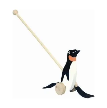 Dřevěná hračka BINO Tučňák na tyči Bino - černobílý