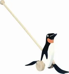Dřevěná hračka BINO Tučňák na tyči Bino - černobílý