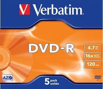 Optické médium Verbatim DVD-R 16 x colours 5 ks v slim krabičce