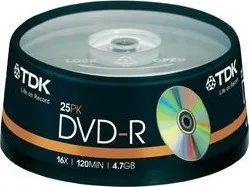 Optické médium TDK DVD-R 4,7GB 16X 25 ks cake box