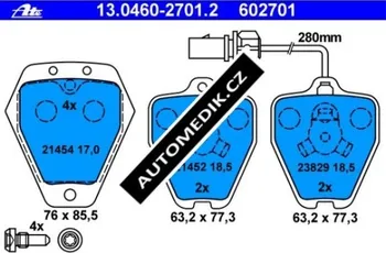 Brzdová destička Sada brzdových destiček ATE (AT 602701) AUDI