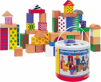 Dřevěná hračka Woody Stavebnice kostky barevné s potiskem