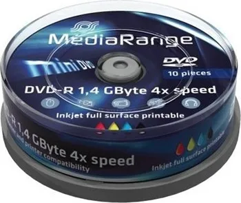 Optické médium MediaRange DVD-R 8cm inkjet fullsurface printable 10ks