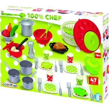 nádobí do dětské kuchyňky Ecoiffier Velká sada nádobí a jídla