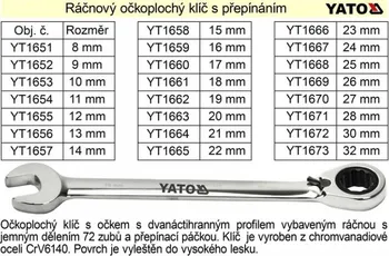 Klíč Klíč očkoplochý ráčnový 8mm Yato YT-1651