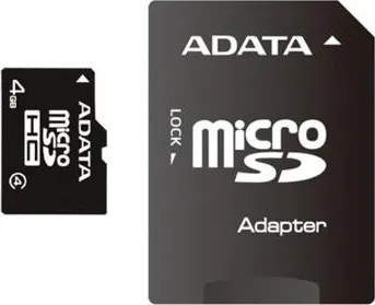 Paměťová karta Adata microSDHC 4 GB Class 4 + SD adaptér (AUSDH4GCL4-R)