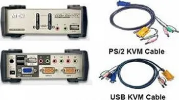 KVM přepínač ATEN 2 port KVMP USB+PS2, USB hub, aud. 1,2 m kab.