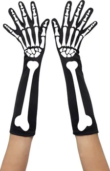 Karnevalový kostým Černé dámské rukavice s potiskem kostí