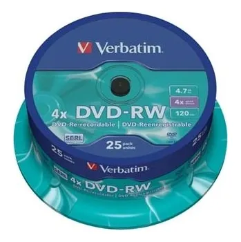 Optické médium Verbatim DVD-RW datalife plus 4,7 GB scratch resistant cake box 43639 4x 25 pack