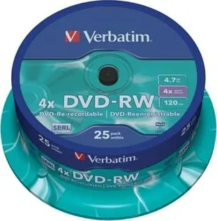 Optické médium Verbatim DVD-RW datalife plus 4,7 GB scratch resistant cake box 43639 4x 25 pack