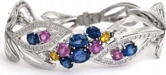 Náramek Luxusní mohutný diamantový náramek se modrými a růžovými safíry a diamanty 