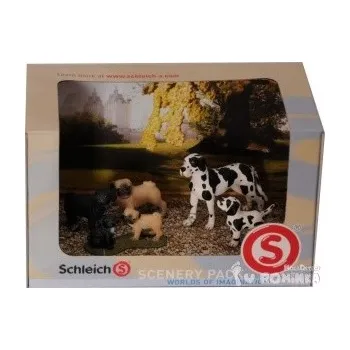 Figurka Schleich Set buldok pes fena štěňata dánská doga a štěně