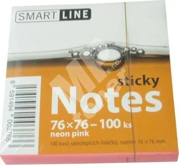 Samolepící bloček Samolepící bloček Sticky Notes, 76x76, 100 listů, neon, růžová, SmartLine