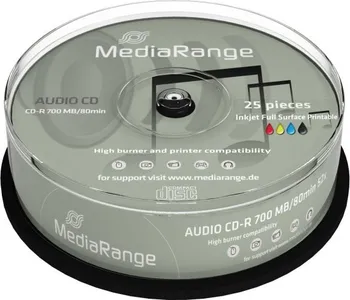 Optické médium MediaRange CD-R audio 700MB 52x Printable 25 cake