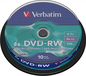 Optické médium Verbatim DVD-RW DataLife plus 4,7 GB scratch resistant cake box 43552 4x 10 pack