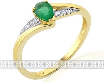 Prsten Luxusní diamantový prstýnek zásubní se zeleným smaragdem 1ks 0,41ct 3811946-5-55-96