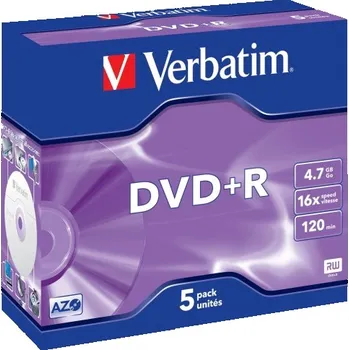 Verbatim DVD+R 4,7 GB 16x Silver jewel box 5ks pack Optické médium Verbatim DVD+R 4,7 GB 16x Silver jewel box 5ks pack