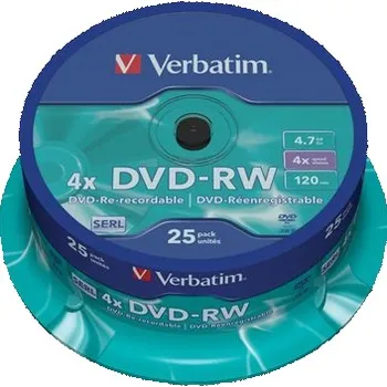 Optické médium Verbatim DVD-RW 4x, 25ks cakebox