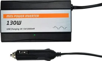 Měnič napětí Solight invertor 12V, USB 1000mA, plastový, černý, max. zatížení: 130W