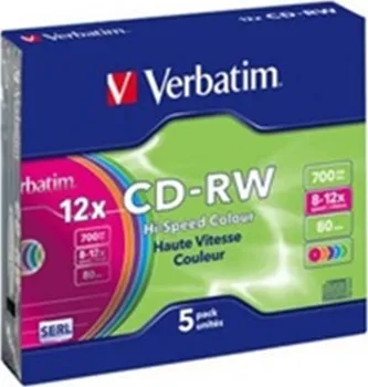 Optické médium Verbatim  CD-RW DL 700MB/80min 8x-12x colors slim box 5ks