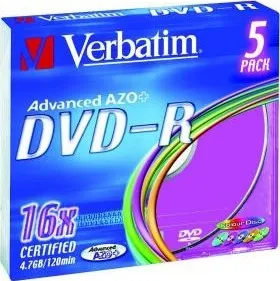 Verbatim DVD-R DataLife plus 4,7 GB Colour slim box 43557 16x 5 pack