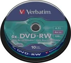 Verbatim DVD+RW 10 Pack Spindle 4x DLP 4.7GB