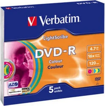 Optické médium Verbatim DVD-R 4,7GB 16x Lightscribe slim 5ks