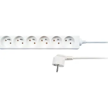 Prodlužovací kabel Solight prodlužovací přívod, 6 zásuvek, bílý, 2m