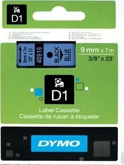 Pásek do tiskárny Dymo originální páska do tiskárny štítků, Dymo, 40916, S0720710, černý tisk/modrý podklad, 7m, 9mm, D1