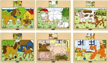 Puzzle Woody Puzzle na desce Mašinka - zvířata s mláďaty
