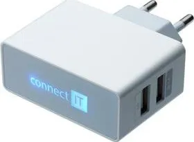 CONNECT IT nabíjecí adaptér POWER CHARGER se dvěma USB porty 2.1 A/1 A bílý