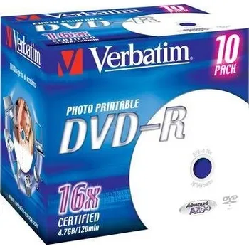 Optické médium Verbatim DVD-R 4,7 GB 16x Printable Jewel box