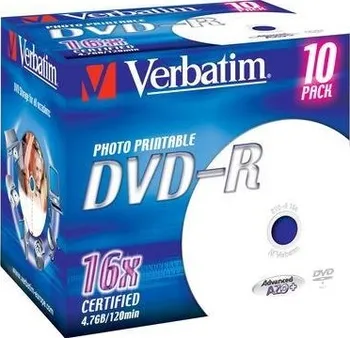 Optické médium Verbatim DVD-R 4,7 GB 16x Printable Jewel box