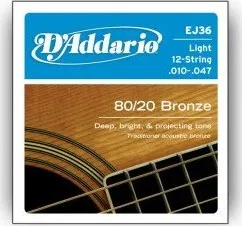 Struna pro kytaru a smyčcový nástroj Struny kovové pro 12 strunnou kytaru D'Addario EJ36