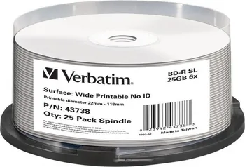 Optické médium Verbatim BD-R 25GB 6x wide printable 25 cake