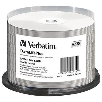 Optické médium Verbatim DVD-R 4,7GB 16x print Wide Thermal Professional spindl 50 pack
