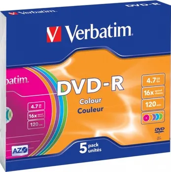 Optické médium Verbatim DVD+R 4,7GB 16x Slim Colour 5ks