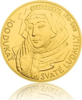 Zlatá investiční mince 500 NZD 100dukát svaté Ludmily stand